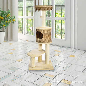 Multifunctional Artificial Rattan Cat Furniture Plush Cover Sisal Post Cat Tree